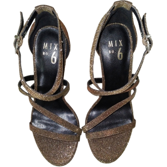 NWOT Gold Sparkly Strappy Heels - Picture 5 of 12